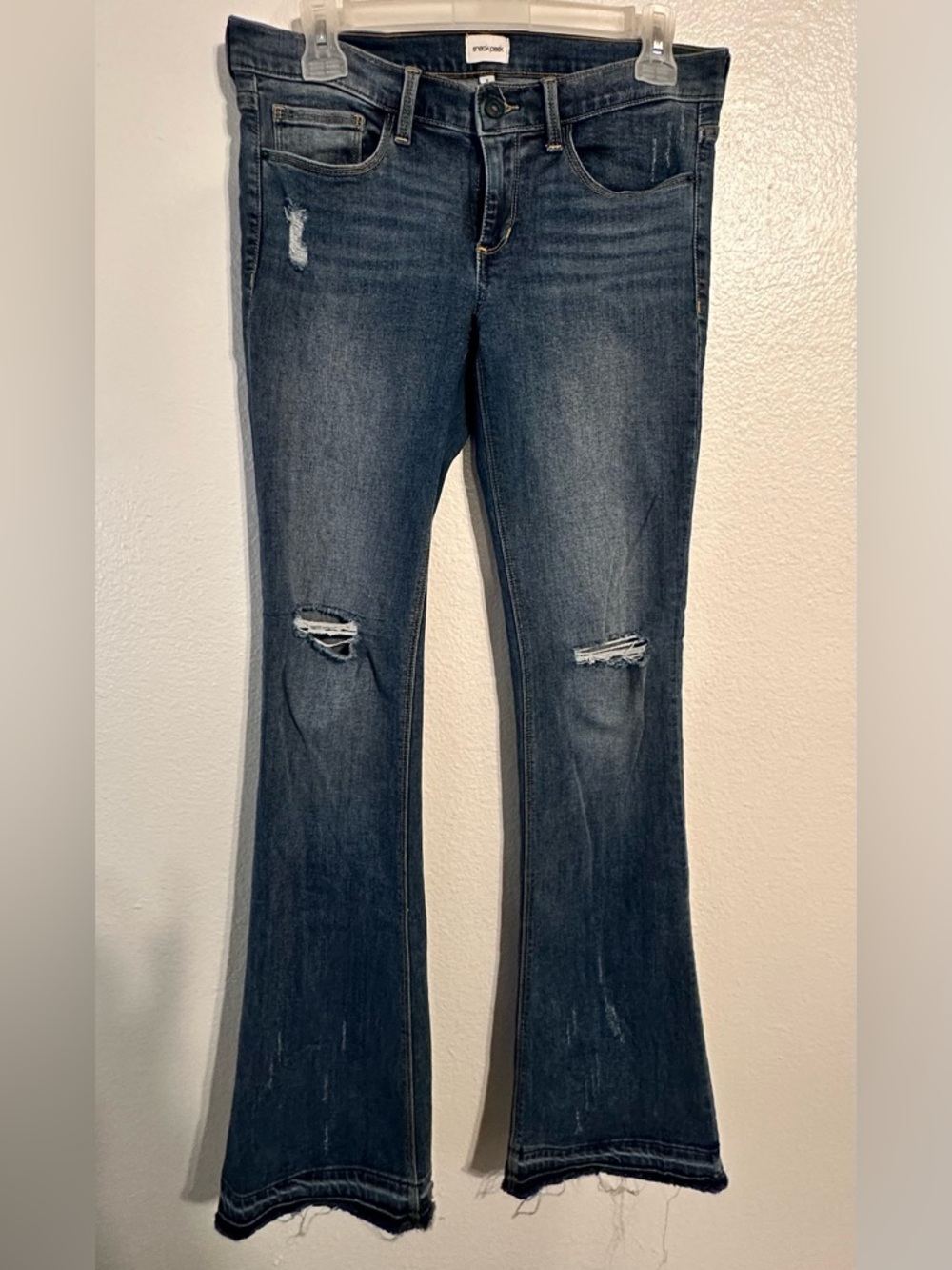 Sneak Peek Dark Blue Distressed Flare Jeans